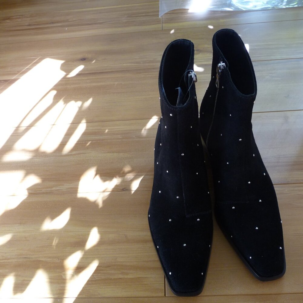 RAG & BONE JONI SUEDE STUDDED BLOCK HEEL WESTERN  ANKLE  ZIP BOOTIES SIZE 37 NEW - Picture 3 of 10